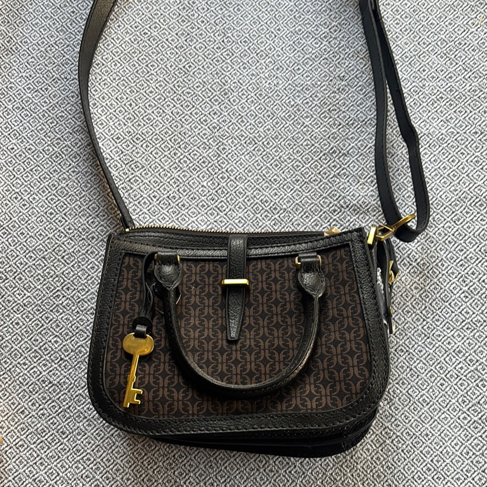 Fossil Black and Brown Designer Shoulder Bag